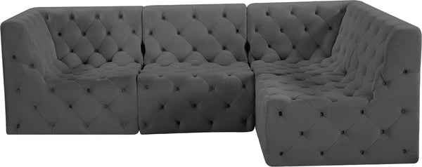 Tuft Velvet / Engineered Wood / Foam Contemporary Grey Velvet Modular Sectional - 99" W x 64" D x 32" H