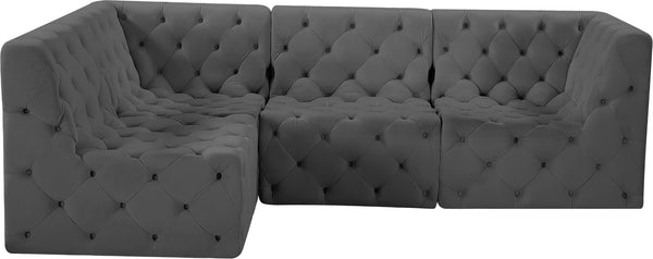 Tuft Velvet / Engineered Wood / Foam Contemporary Grey Velvet Modular Sectional - 99" W x 64" D x 32" H
