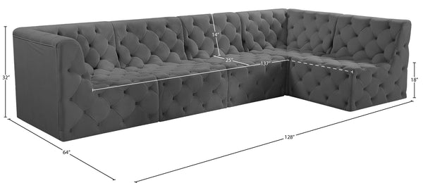 Tuft Velvet / Engineered Wood / Foam Contemporary Grey Velvet Modular Sectional - 128" W x 64" D x 32" H