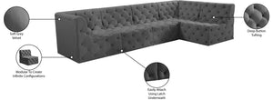 Tuft Velvet / Engineered Wood / Foam Contemporary Grey Velvet Modular Sectional - 128" W x 64" D x 32" H