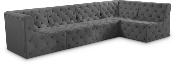 Tuft Velvet / Engineered Wood / Foam Contemporary Grey Velvet Modular Sectional - 128" W x 64" D x 32" H
