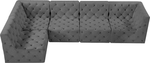 Tuft Velvet / Engineered Wood / Foam Contemporary Grey Velvet Modular Sectional - 128" W x 64" D x 32" H