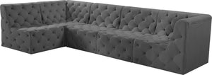 Tuft Velvet / Engineered Wood / Foam Contemporary Grey Velvet Modular Sectional - 128" W x 64" D x 32" H