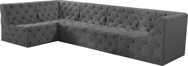 Tuft Velvet / Engineered Wood / Foam Contemporary Grey Velvet Modular Sectional - 128" W x 64" D x 32" H