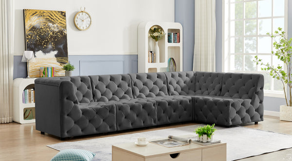 Tuft Velvet / Engineered Wood / Foam Contemporary Grey Velvet Modular Sectional - 128" W x 64" D x 32" H
