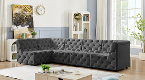 Tuft Velvet / Engineered Wood / Foam Contemporary Grey Velvet Modular Sectional - 128" W x 64" D x 32" H