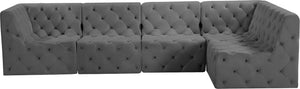 Tuft Velvet / Engineered Wood / Foam Contemporary Grey Velvet Modular Sectional - 128" W x 64" D x 32" H