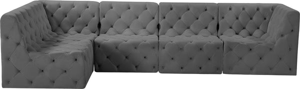 Tuft Velvet / Engineered Wood / Foam Contemporary Grey Velvet Modular Sectional - 128" W x 64" D x 32" H