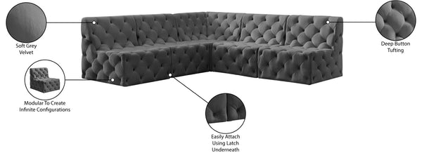Tuft Velvet / Engineered Wood / Foam Contemporary Grey Velvet Modular Sectional - 93" W x 93" D x 32" H