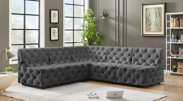 Tuft Velvet / Engineered Wood / Foam Contemporary Grey Velvet Modular Sectional - 93" W x 93" D x 32" H