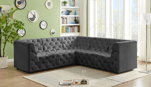 Tuft Velvet / Engineered Wood / Foam Contemporary Grey Velvet Modular Sectional - 99" W x 99" D x 32" H