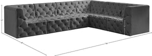 Tuft Velvet / Engineered Wood / Foam Contemporary Grey Velvet Modular Sectional - 128" W x 99" D x 32" H
