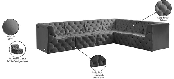 Tuft Velvet / Engineered Wood / Foam Contemporary Grey Velvet Modular Sectional - 128" W x 99" D x 32" H