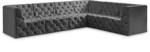 Tuft Velvet / Engineered Wood / Foam Contemporary Grey Velvet Modular Sectional - 128" W x 99" D x 32" H