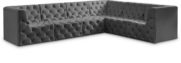 Tuft Velvet / Engineered Wood / Foam Contemporary Grey Velvet Modular Sectional - 128" W x 99" D x 32" H