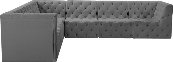 Tuft Velvet / Engineered Wood / Foam Contemporary Grey Velvet Modular Sectional - 128" W x 99" D x 32" H