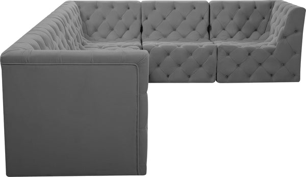 Tuft Velvet / Engineered Wood / Foam Contemporary Grey Velvet Modular Sectional - 128" W x 99" D x 32" H