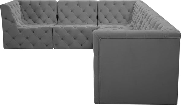 Tuft Velvet / Engineered Wood / Foam Contemporary Grey Velvet Modular Sectional - 128" W x 99" D x 32" H