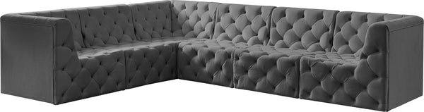 Tuft Velvet / Engineered Wood / Foam Contemporary Grey Velvet Modular Sectional - 128" W x 99" D x 32" H