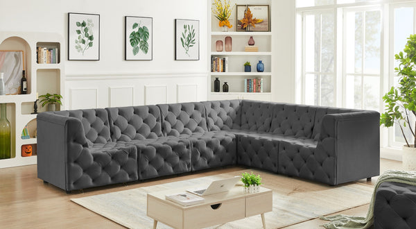 Tuft Velvet / Engineered Wood / Foam Contemporary Grey Velvet Modular Sectional - 128" W x 99" D x 32" H