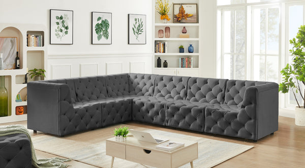 Tuft Velvet / Engineered Wood / Foam Contemporary Grey Velvet Modular Sectional - 128" W x 99" D x 32" H