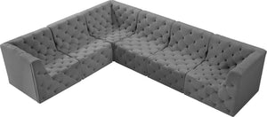 Tuft Velvet / Engineered Wood / Foam Contemporary Grey Velvet Modular Sectional - 128" W x 99" D x 32" H