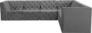 Tuft Velvet / Engineered Wood / Foam Contemporary Grey Velvet Modular Sectional - 128" W x 99" D x 32" H