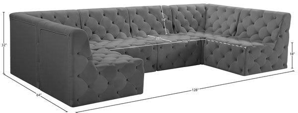 Tuft Velvet / Engineered Wood / Foam Contemporary Grey Velvet Modular Sectional - 128" W x 64" D x 32" H