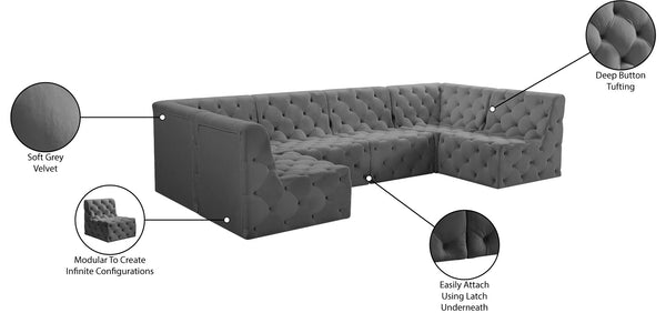 Tuft Velvet / Engineered Wood / Foam Contemporary Grey Velvet Modular Sectional - 128" W x 64" D x 32" H