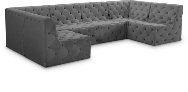 Tuft Velvet / Engineered Wood / Foam Contemporary Grey Velvet Modular Sectional - 128" W x 64" D x 32" H