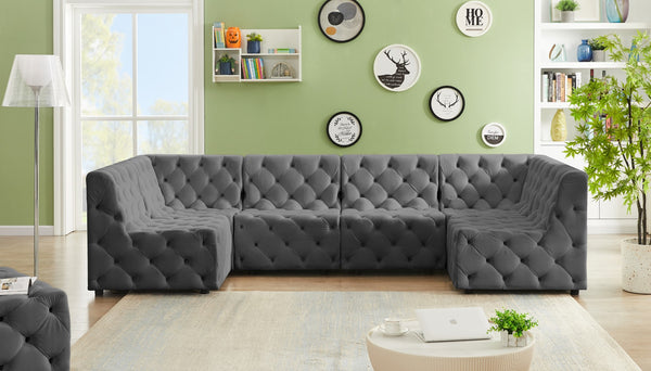 Tuft Velvet / Engineered Wood / Foam Contemporary Grey Velvet Modular Sectional - 128" W x 64" D x 32" H