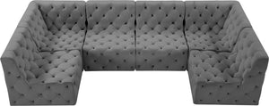 Tuft Velvet / Engineered Wood / Foam Contemporary Grey Velvet Modular Sectional - 128" W x 64" D x 32" H