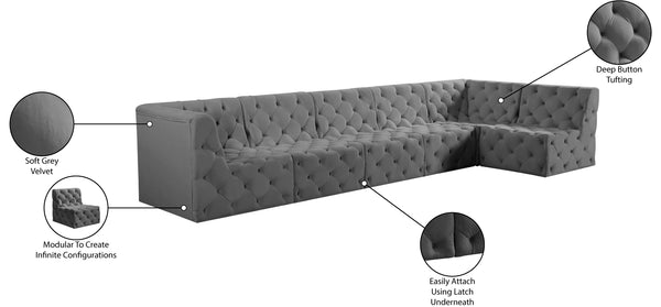 Tuft Velvet / Engineered Wood / Foam Contemporary Grey Velvet Modular Sectional - 157" W x 64" D x 32" H
