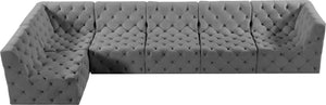 Tuft Velvet / Engineered Wood / Foam Contemporary Grey Velvet Modular Sectional - 157" W x 64" D x 32" H