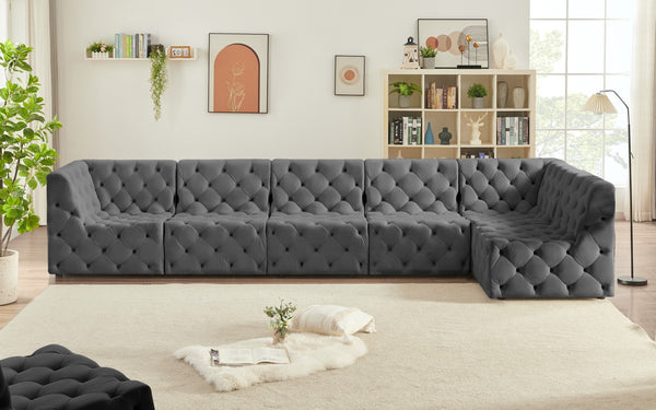 Tuft Velvet / Engineered Wood / Foam Contemporary Grey Velvet Modular Sectional - 157" W x 64" D x 32" H