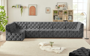 Tuft Velvet / Engineered Wood / Foam Contemporary Grey Velvet Modular Sectional - 157" W x 64" D x 32" H