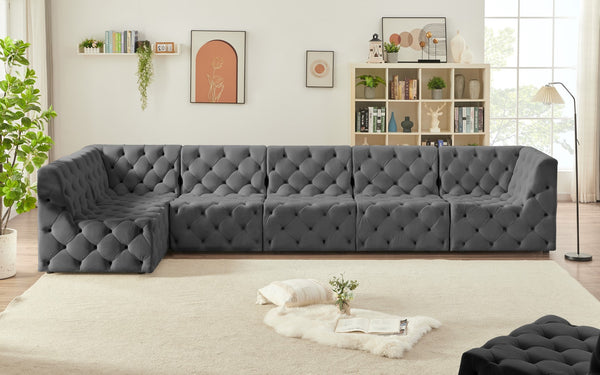 Tuft Velvet / Engineered Wood / Foam Contemporary Grey Velvet Modular Sectional - 157" W x 64" D x 32" H
