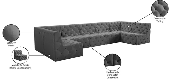Tuft Velvet / Engineered Wood / Foam Contemporary Grey Velvet Modular Sectional - 157" W x 64" D x 32" H