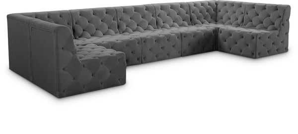Tuft Velvet / Engineered Wood / Foam Contemporary Grey Velvet Modular Sectional - 157" W x 64" D x 32" H