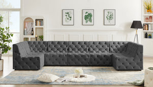 Tuft Velvet / Engineered Wood / Foam Contemporary Grey Velvet Modular Sectional - 157" W x 64" D x 32" H