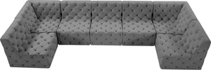 Tuft Velvet / Engineered Wood / Foam Contemporary Grey Velvet Modular Sectional - 157" W x 64" D x 32" H