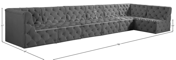 Tuft Velvet / Engineered Wood / Foam Contemporary Grey Velvet Modular Sectional - 186" W x 64" D x 32" H