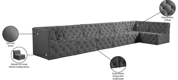 Tuft Velvet / Engineered Wood / Foam Contemporary Grey Velvet Modular Sectional - 186" W x 64" D x 32" H