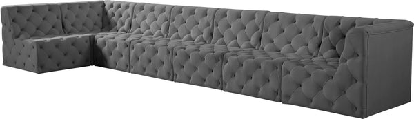 Tuft Velvet / Engineered Wood / Foam Contemporary Grey Velvet Modular Sectional - 186" W x 64" D x 32" H