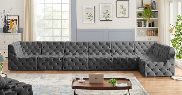 Tuft Velvet / Engineered Wood / Foam Contemporary Grey Velvet Modular Sectional - 186" W x 64" D x 32" H