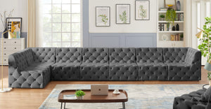 Tuft Velvet / Engineered Wood / Foam Contemporary Grey Velvet Modular Sectional - 186" W x 64" D x 32" H