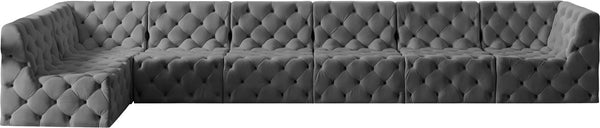 Tuft Velvet / Engineered Wood / Foam Contemporary Grey Velvet Modular Sectional - 186" W x 64" D x 32" H