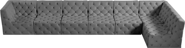 Tuft Velvet / Engineered Wood / Foam Contemporary Grey Velvet Modular Sectional - 186" W x 64" D x 32" H