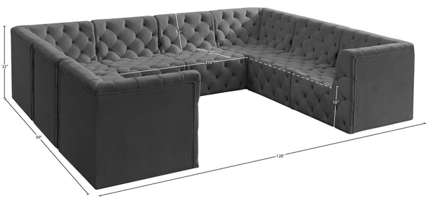 Tuft Velvet / Engineered Wood / Foam Contemporary Grey Velvet Modular Sectional - 128" W x 99" D x 32" H