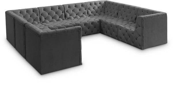 Tuft Velvet / Engineered Wood / Foam Contemporary Grey Velvet Modular Sectional - 128" W x 99" D x 32" H